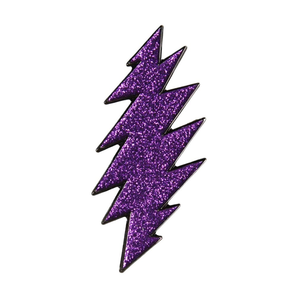 Glitter Lighting Bolt Enamel Pin- Flashy Purple Electric Symbol Apparel Gift NWT